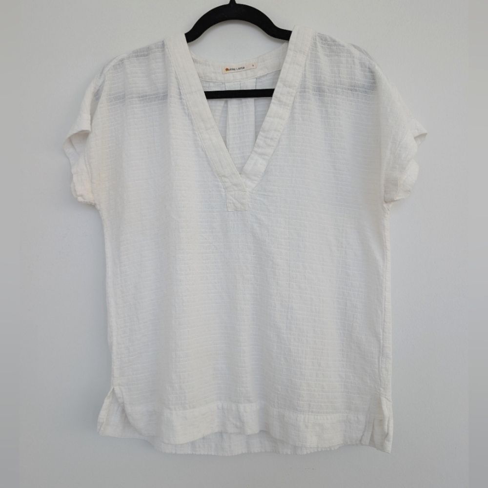 Marine Layer Gauzy Classic Cotton Blend V Neck White Cropped Top Sz S